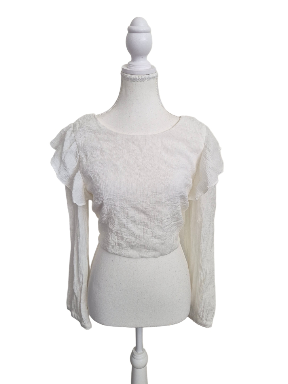 Miou Muse White Ruffle Sleeve Lace Up Back Top L